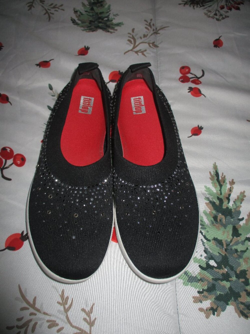 Fitflop Womens Uberknit Slip On Black "Gems" Ballerina size 8.5